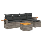 6-tlg. Garten-Sofagarnitur mit Kissen Grau Poly Rattan