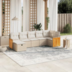 7-tlg. Garten-Sofagarnitur mit Kissen Beige Poly Rattan