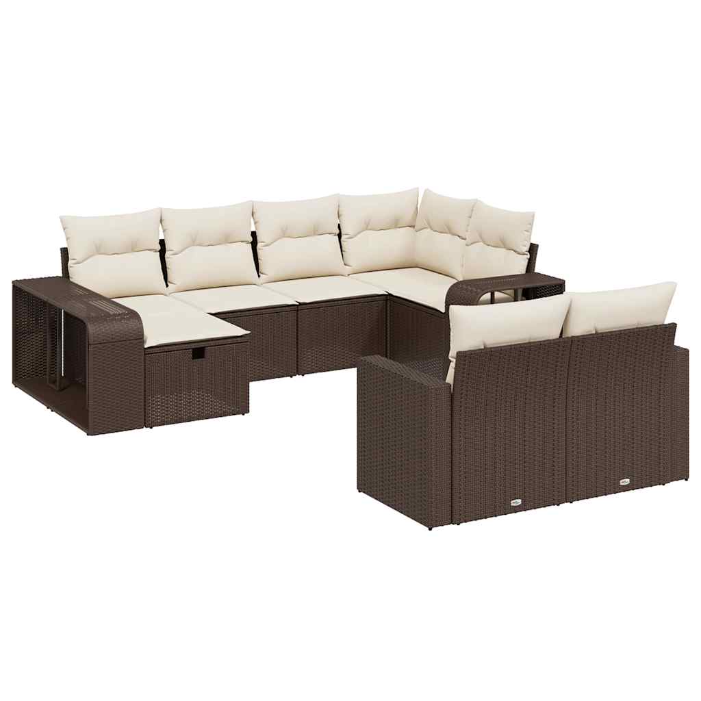 10-tlg. Garten-Sofagarnitur mit Kissen Braun Poly Rattan