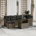 7-tlg. Garten-Sofagarnitur mit Kissen Grau Poly Rattan
