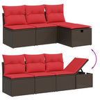 6-teiliges Gartensofa-Set mit Kissen, braun, Polyrattan