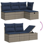 6-teiliges Gartensofa-Set mit Kissen, grau, Polyrattan