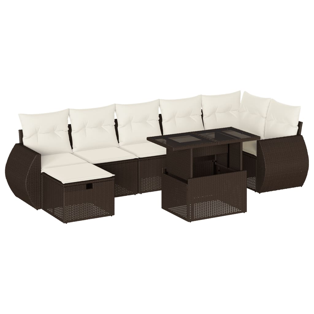8-tlg. Garten-Sofagarnitur mit Kissen Braun Poly Rattan