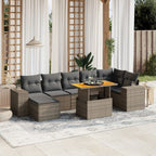 8-tlg. Garten-Sofagarnitur mit Kissen Grau Poly Rattan