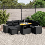 8-tlg. Garten-Sofagarnitur mit Kissen Schwarz Poly Rattan