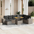 9-tlg. Garten-Sofagarnitur mit Kissen Grau Poly Rattan