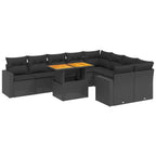 10-tlg. Garten-Sofagarnitur mit Kissen Schwarz Poly Rattan