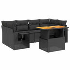 7-tlg. Garten-Sofagarnitur mit Kissen Schwarz Poly Rattan