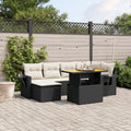7-tlg. Garten-Sofagarnitur mit Kissen Schwarz Poly Rattan