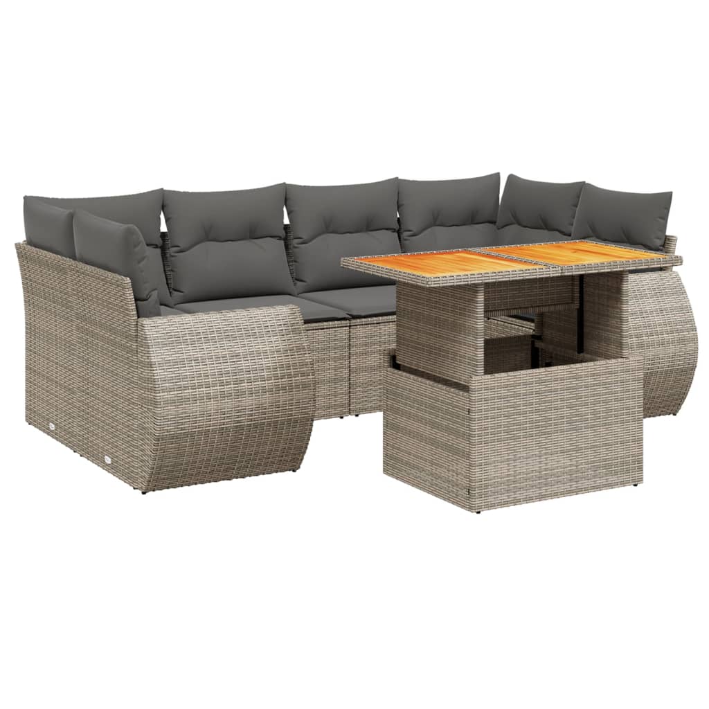 7-tlg. Garten-Sofagarnitur mit Kissen Grau Poly Rattan