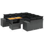 9-tlg. Garten-Sofagarnitur mit Kissen Schwarz Poly Rattan