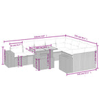 10-tlg. Garten-Sofagarnitur mit Kissen Grau Poly Rattan