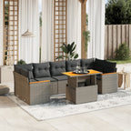 8-tlg. Garten-Sofagarnitur mit Kissen Grau Poly Rattan
