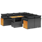 9-tlg. Garten-Sofagarnitur mit Kissen Schwarz Poly Rattan
