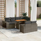 11-tlg. Garten-Sofagarnitur mit Kissen Grau Poly Rattan