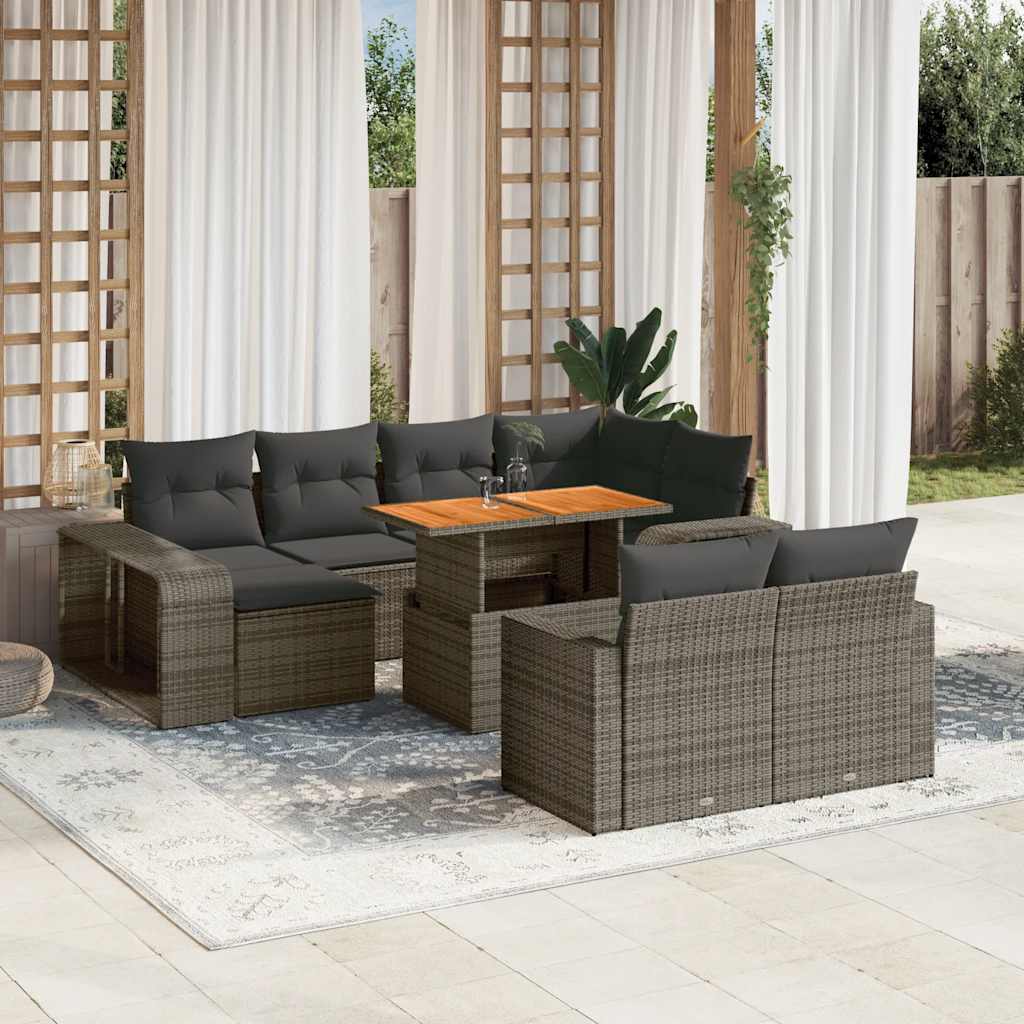 11-tlg. Garten-Sofagarnitur mit Kissen Grau Poly Rattan