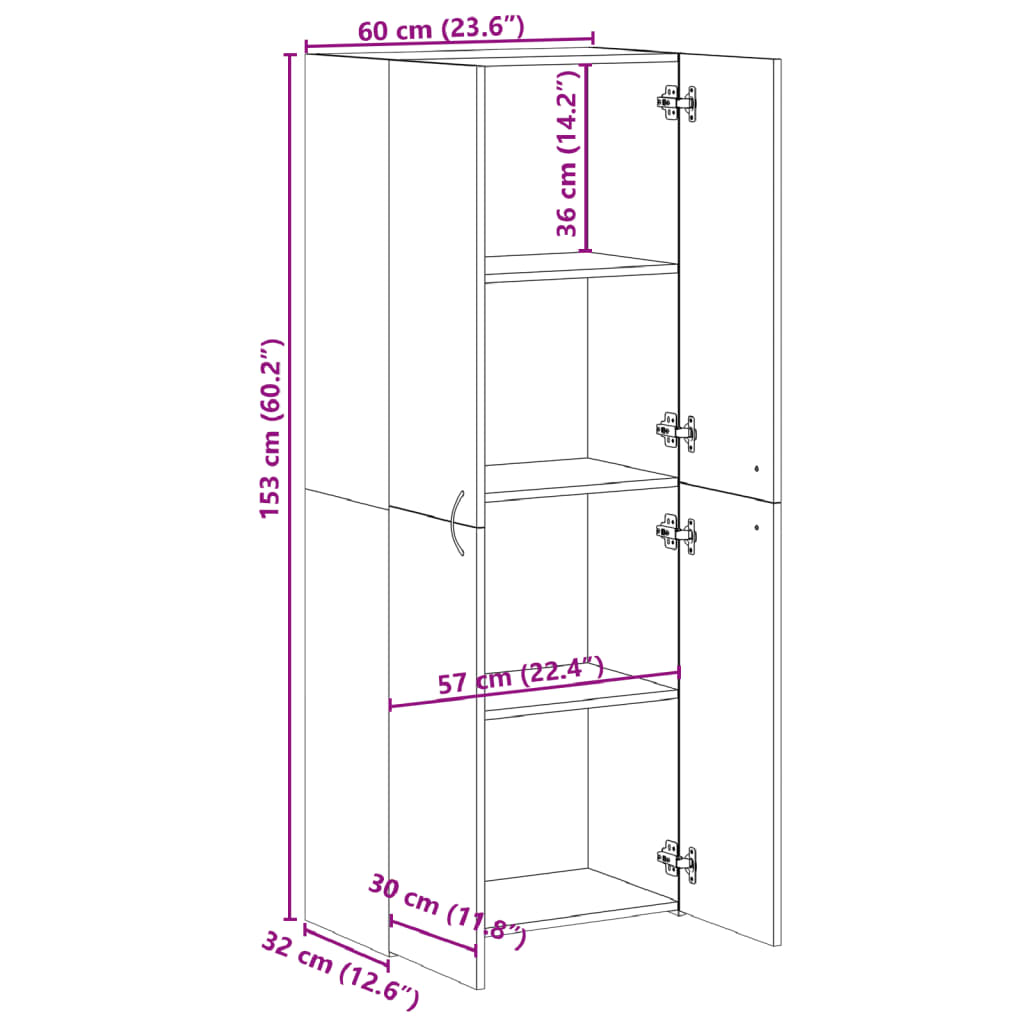 Aktenschrank Weiß 60x32x153 cm Holzwerkstoff