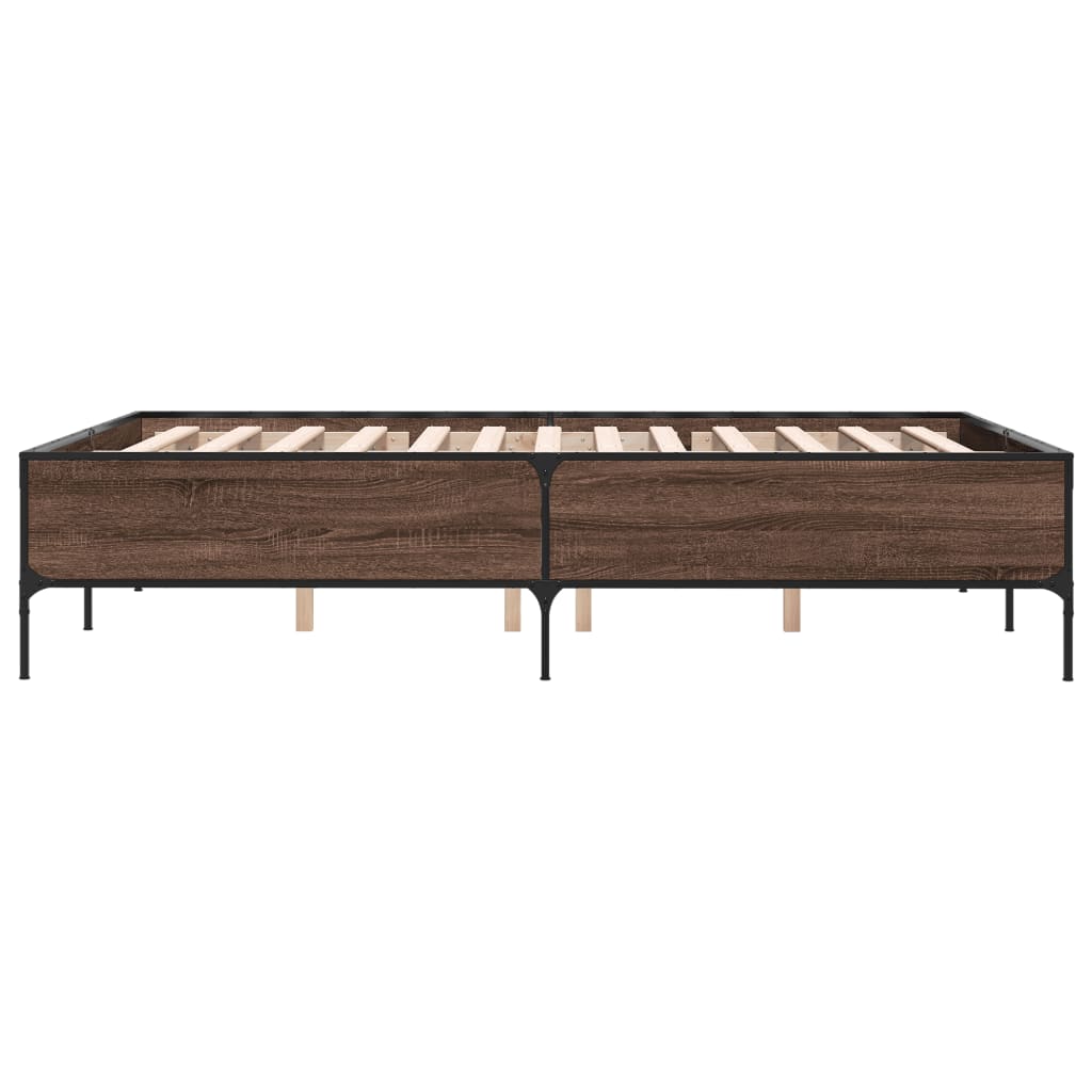 Bettgestell Braun Eichen-Optik 135x190 cm Holzwerkstoff Metall