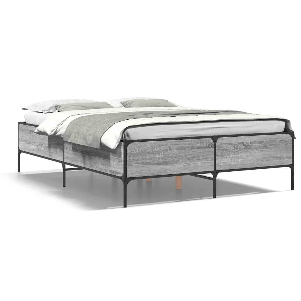 Bettgestell Grau Sonoma 120x190 cm Holzwerkstoff und Metall