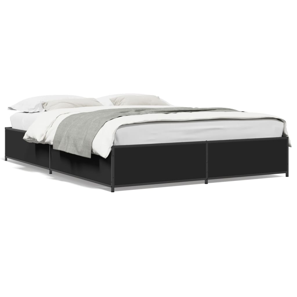 Bettgestell Schwarz 140x190 cm Holzwerkstoff und Metall