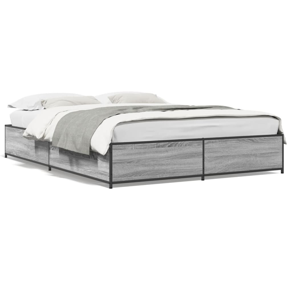 Bettgestell Grau Sonoma 120x190 cm Holzwerkstoff und Metall