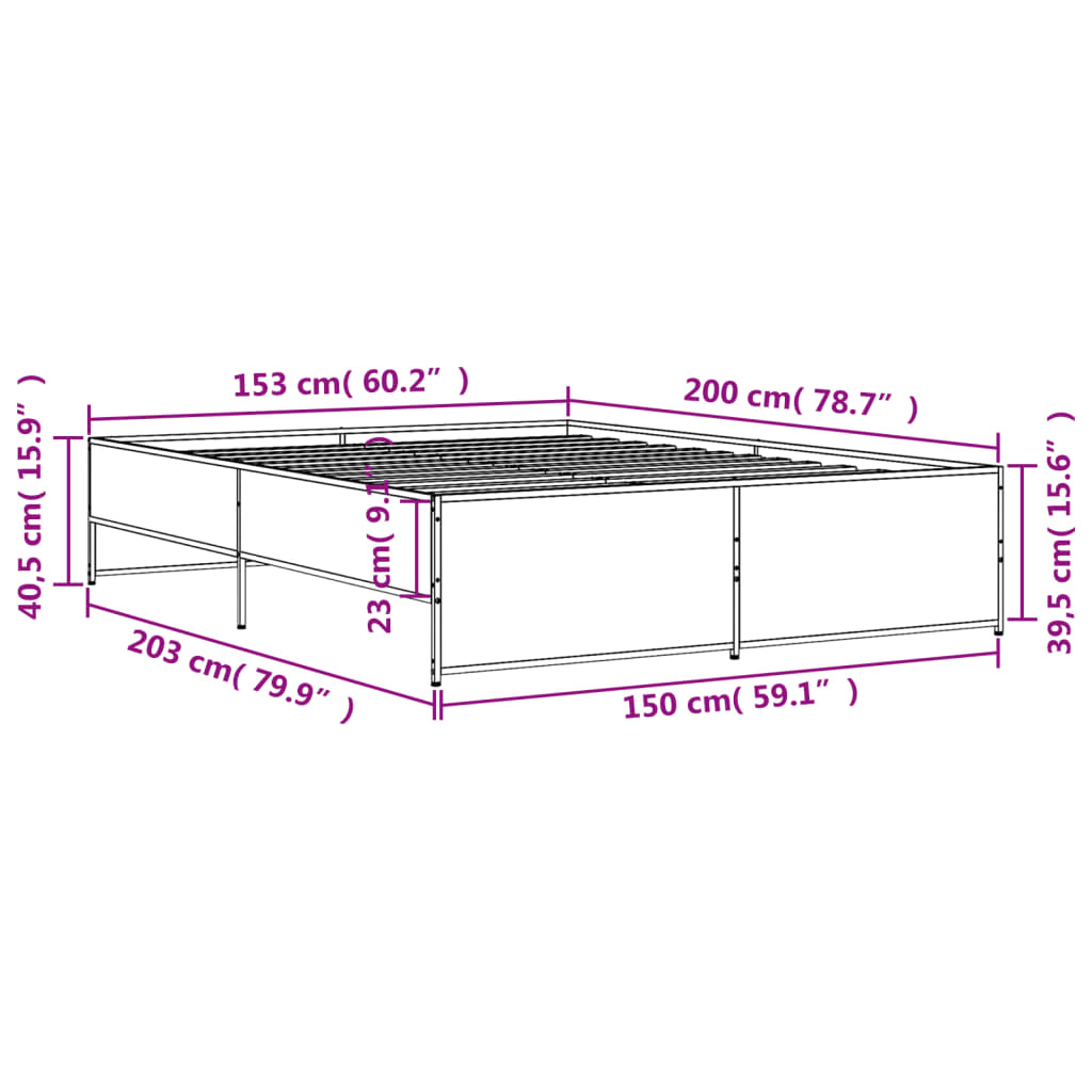 Bettgestell Schwarz 150x200 cm Holzwerkstoff und Metall