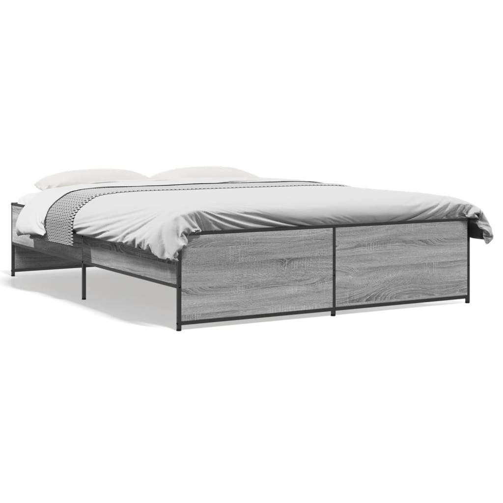 Bettgestell Grau Sonoma 150x200 cm Holzwerkstoff und Metall