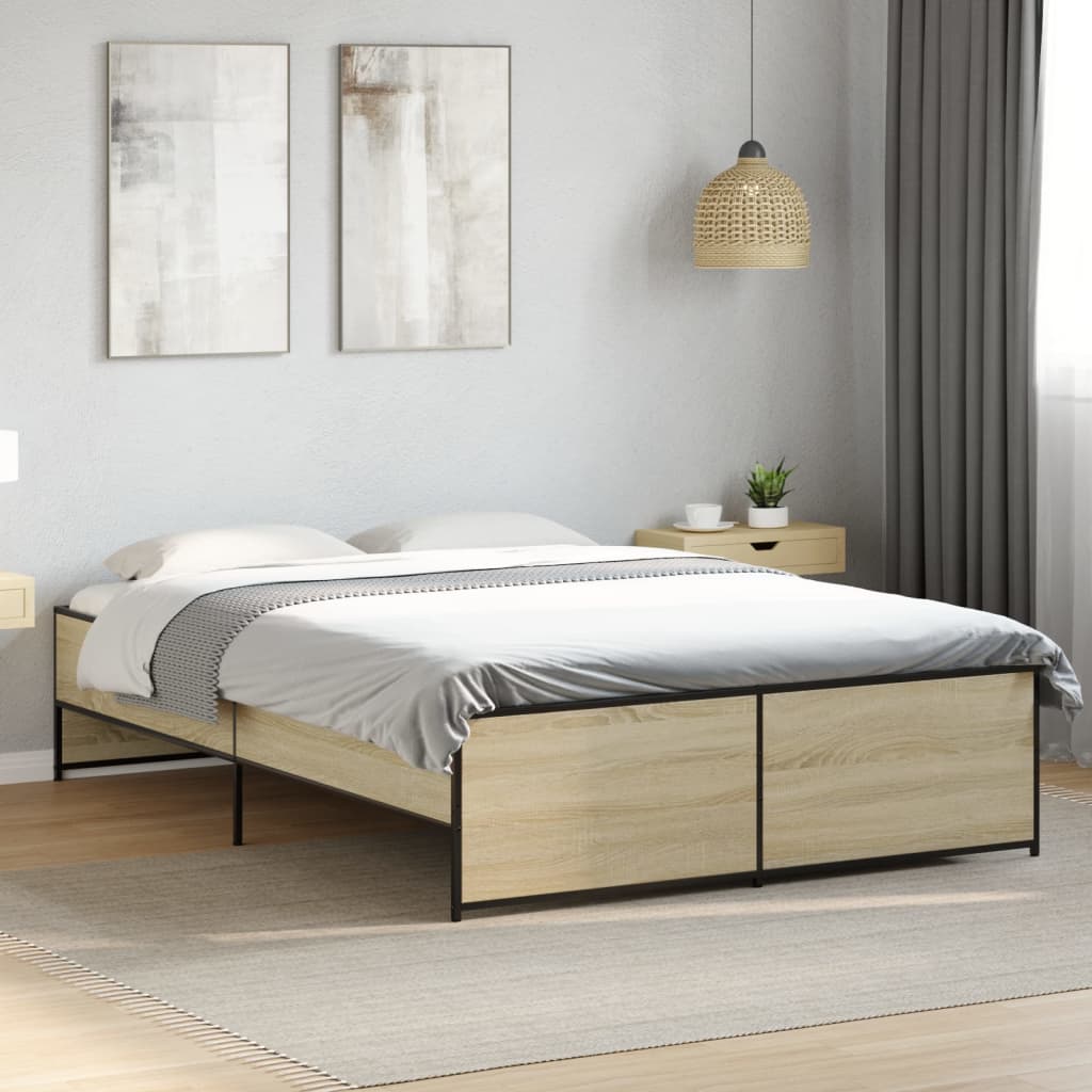 Bettgestell Sonoma-Eiche 120x200 cm Holzwerkstoff und Metall