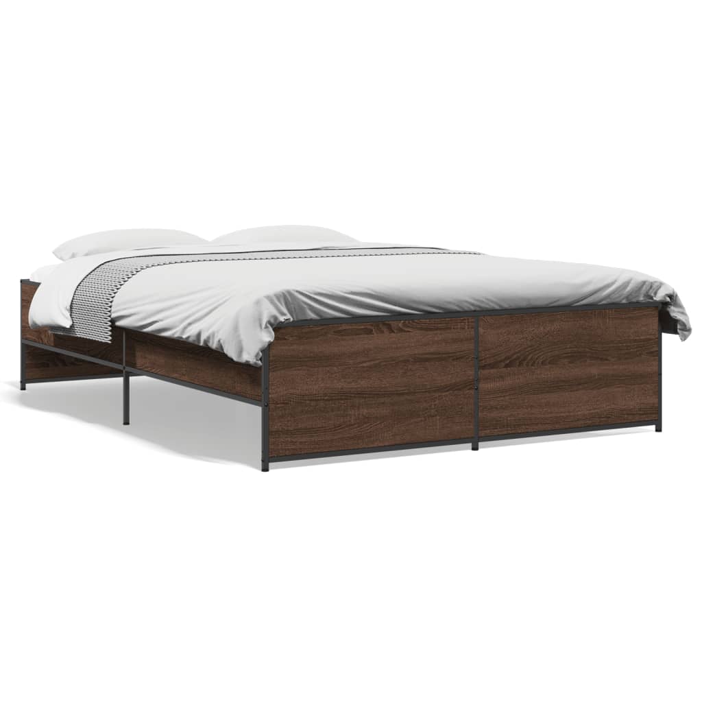 Bettgestell Braun Eichen-Optik 135x190 cm Holzwerkstoff Metall