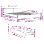 Bettgestell mit Schubladen Grau Sonoma 135x190 cm Holzwerkstoff