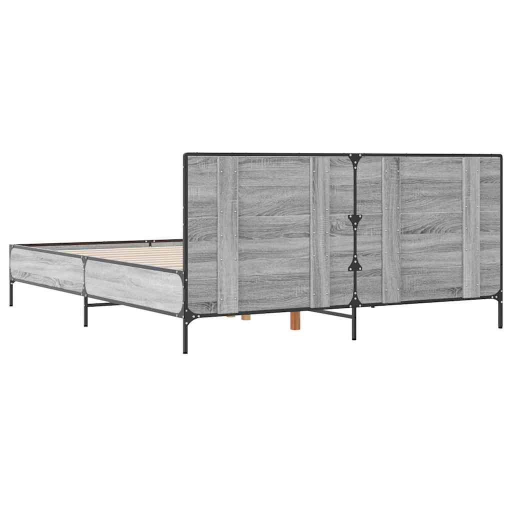 Bettgestell Grau Sonoma 140x190 cm Holzwerkstoff und Metall