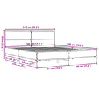 Bettgestell Grau Sonoma 140x190 cm Holzwerkstoff und Metall