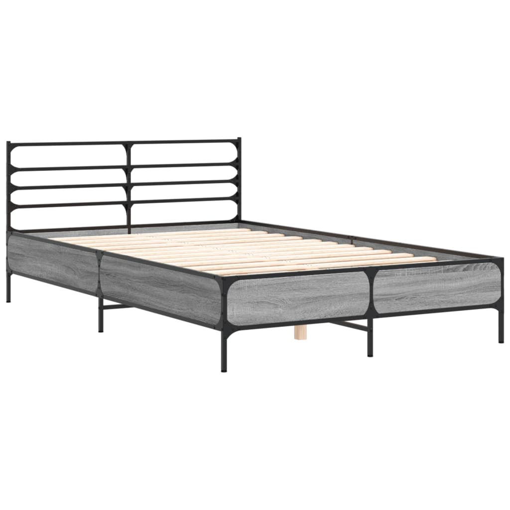 Bettgestell Grau Sonoma 120x190 cm Holzwerkstoff und Metall