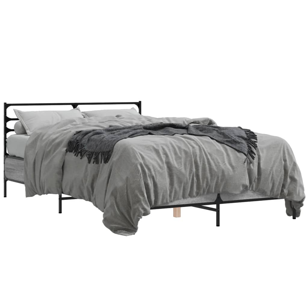 Bettgestell Grau Sonoma 140x190 cm Holzwerkstoff und Metall