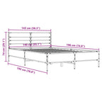 Bettgestell Grau Sonoma 140x190 cm Holzwerkstoff und Metall