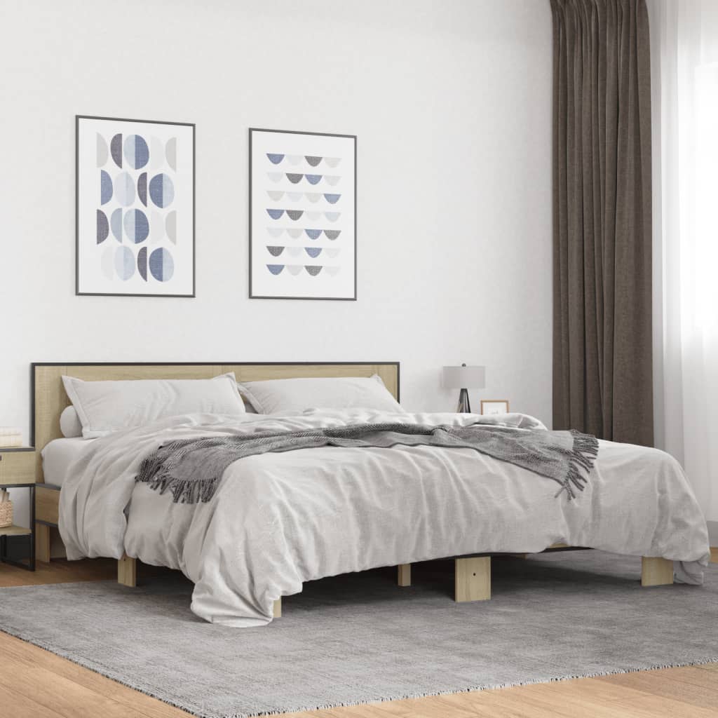 Bettgestell Sonoma-Eiche 200x200 cm Holzwerkstoff und Metall