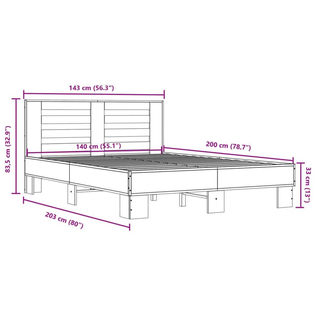 Bettgestell Schwarz 140x200 cm Holzwerkstoff und Metall