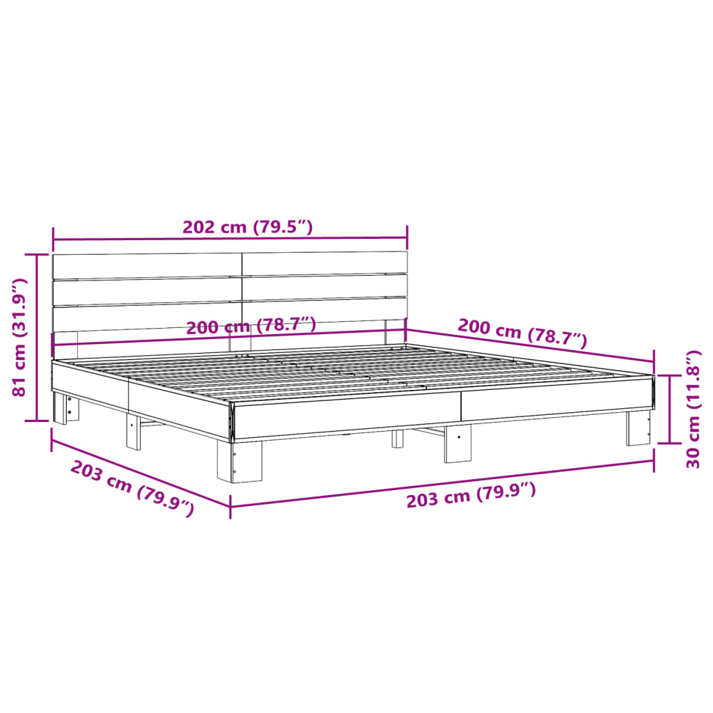 Bettgestell Sonoma-Eiche 200x200 cm Holzwerkstoff und Metall