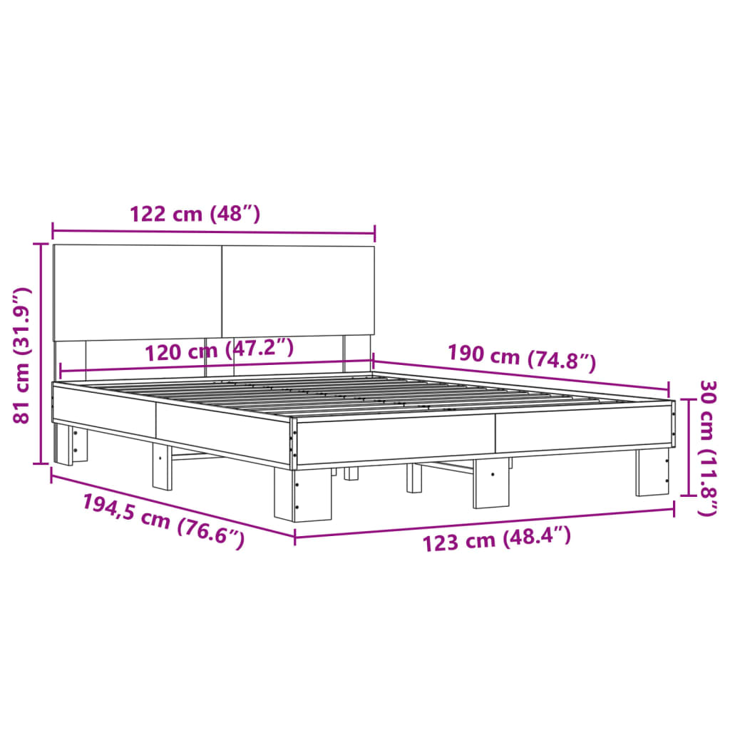 Bettgestell Räuchereiche 120x190 cm Holzwerkstoff und Metall