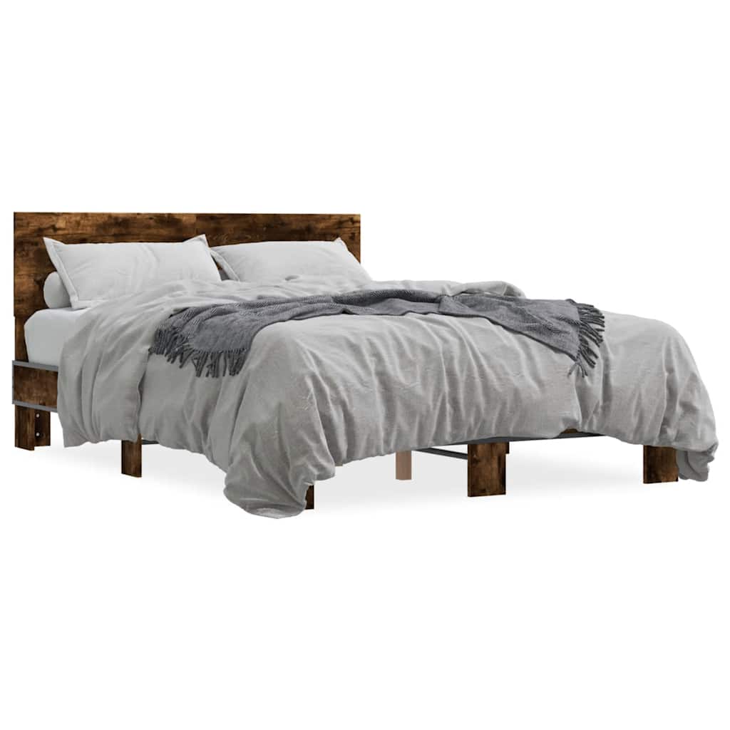 Bettgestell Räuchereiche 135x190 cm Holzwerkstoff und Metall