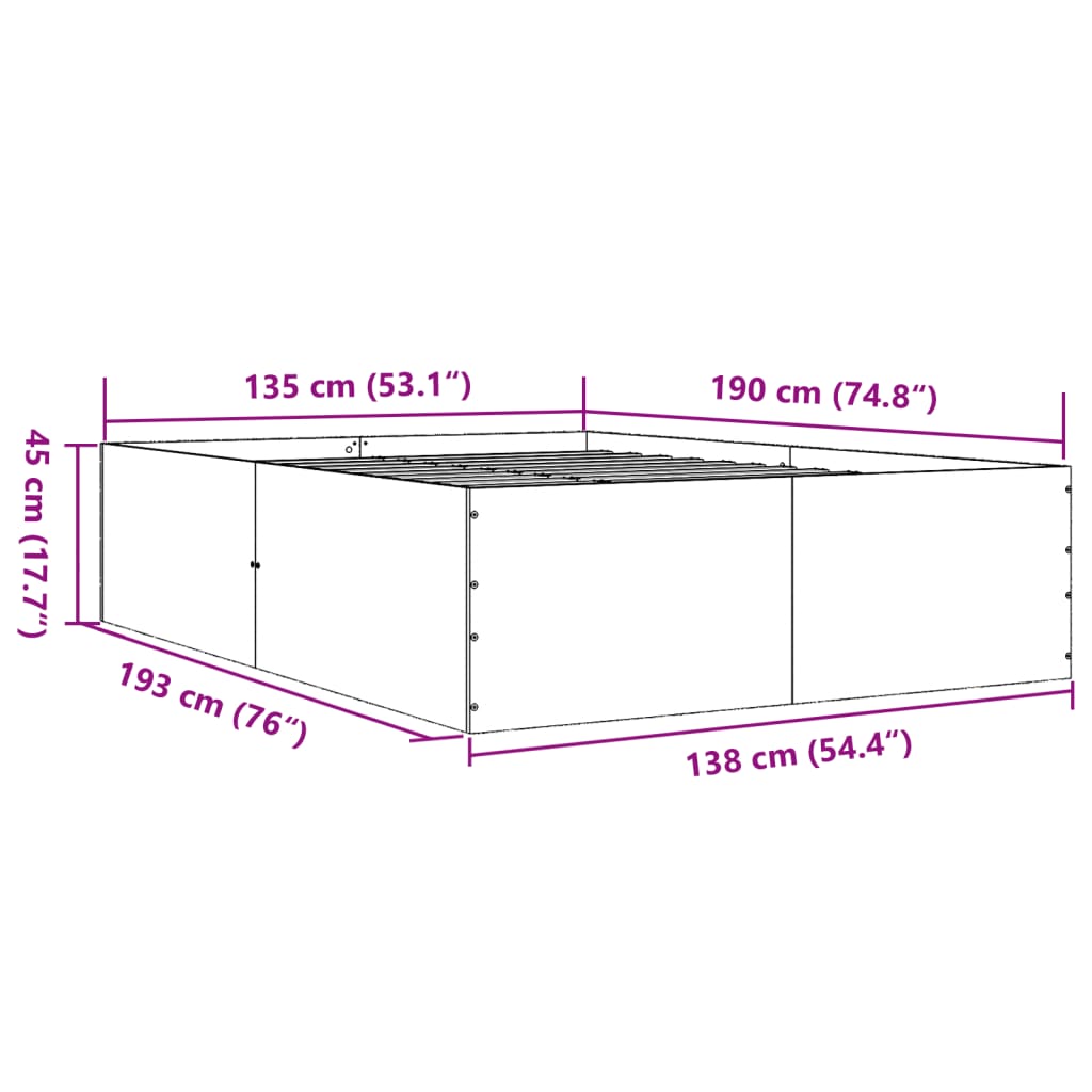 Bettgestell Grau Sonoma 135x190 cm Holzwerkstoff