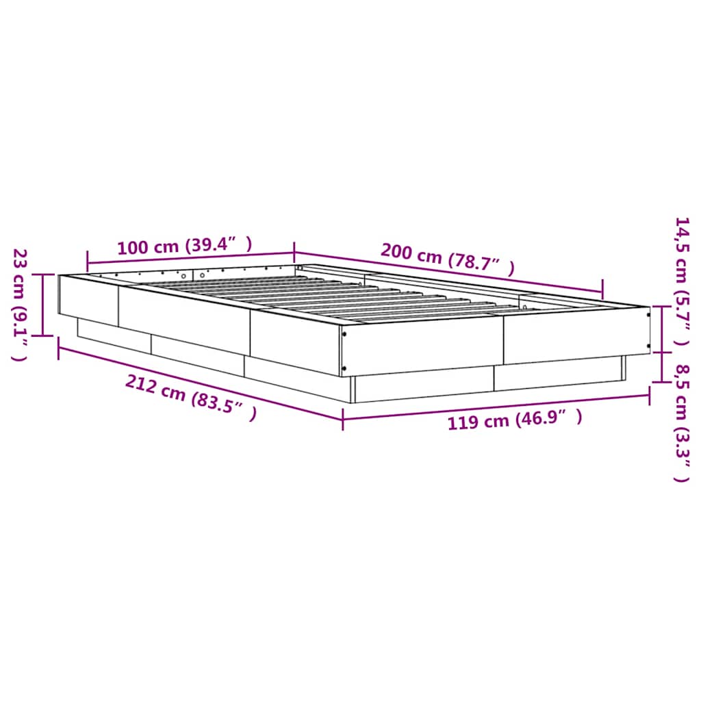 Bettgestell Schwarz 100x200 cm Holzwerkstoff