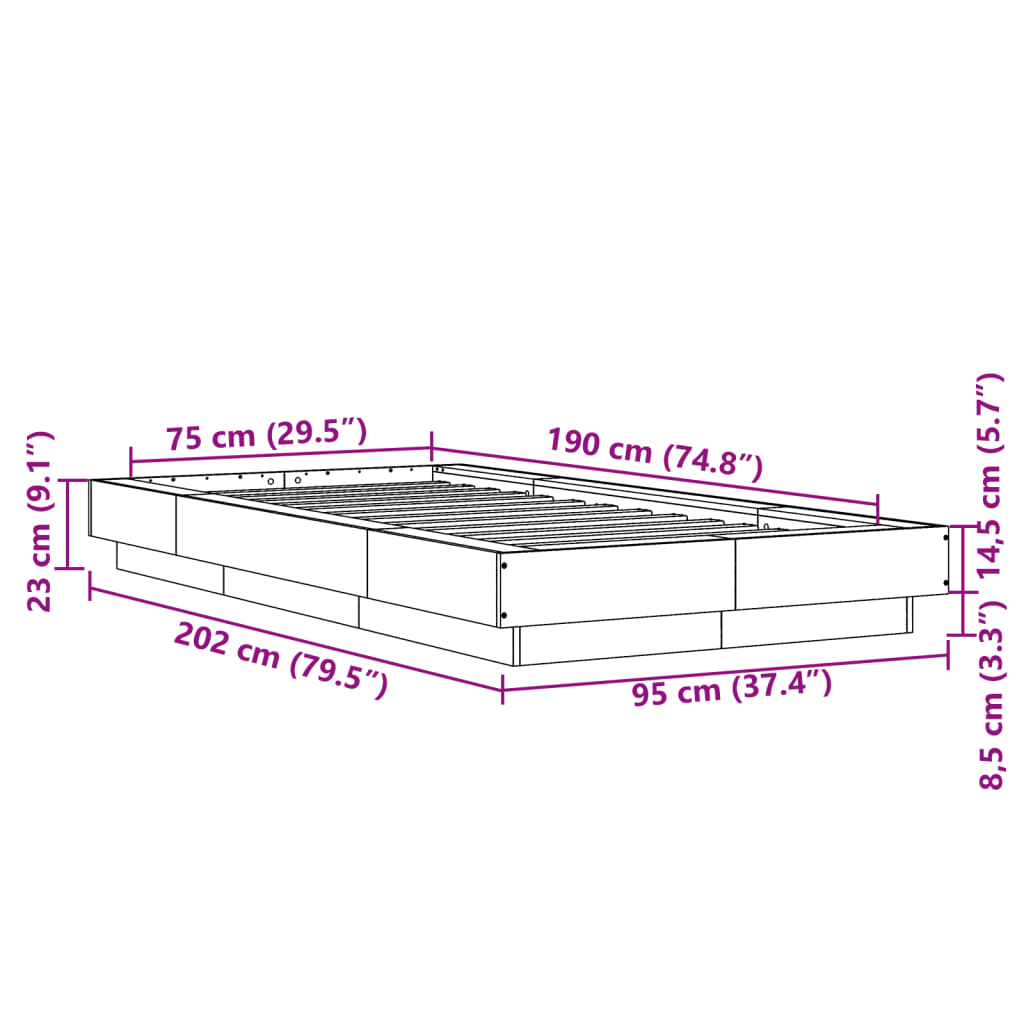 Bettgestell Schwarz 75x190 cm Holzwerkstoff