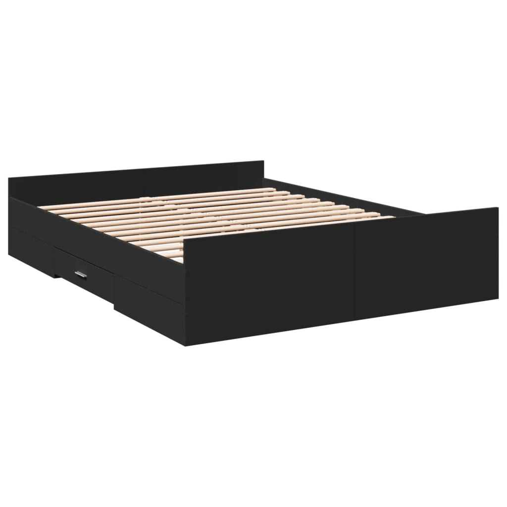 Bettgestell mit Schubladen Schwarz 150x200 cm Holzwerkstoff