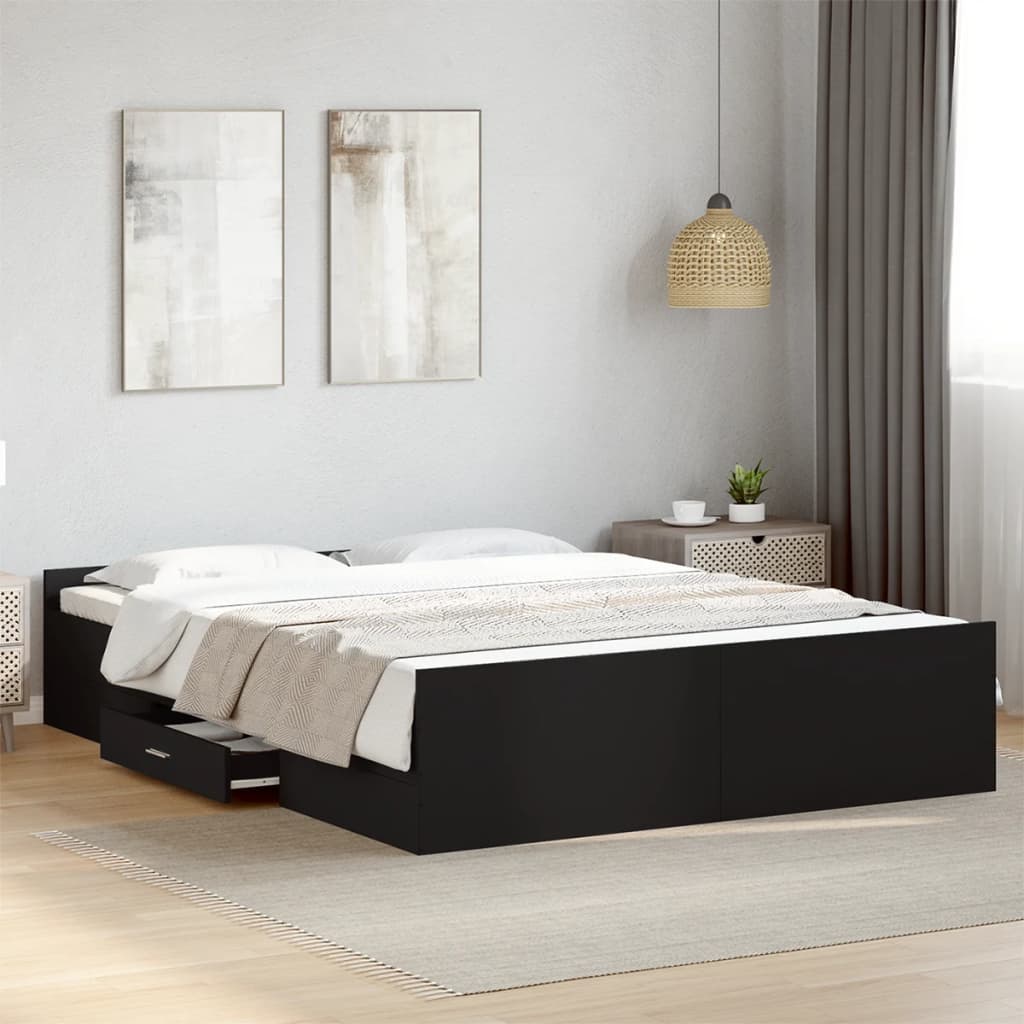 Bettgestell mit Schubladen Schwarz 150x200 cm Holzwerkstoff