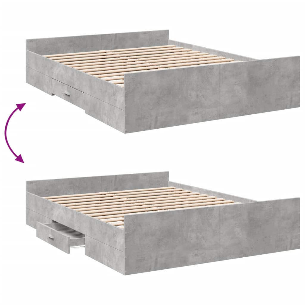 Bettgestell mit Schubladen Betongrau 150x200 cm Holzwerkstoff