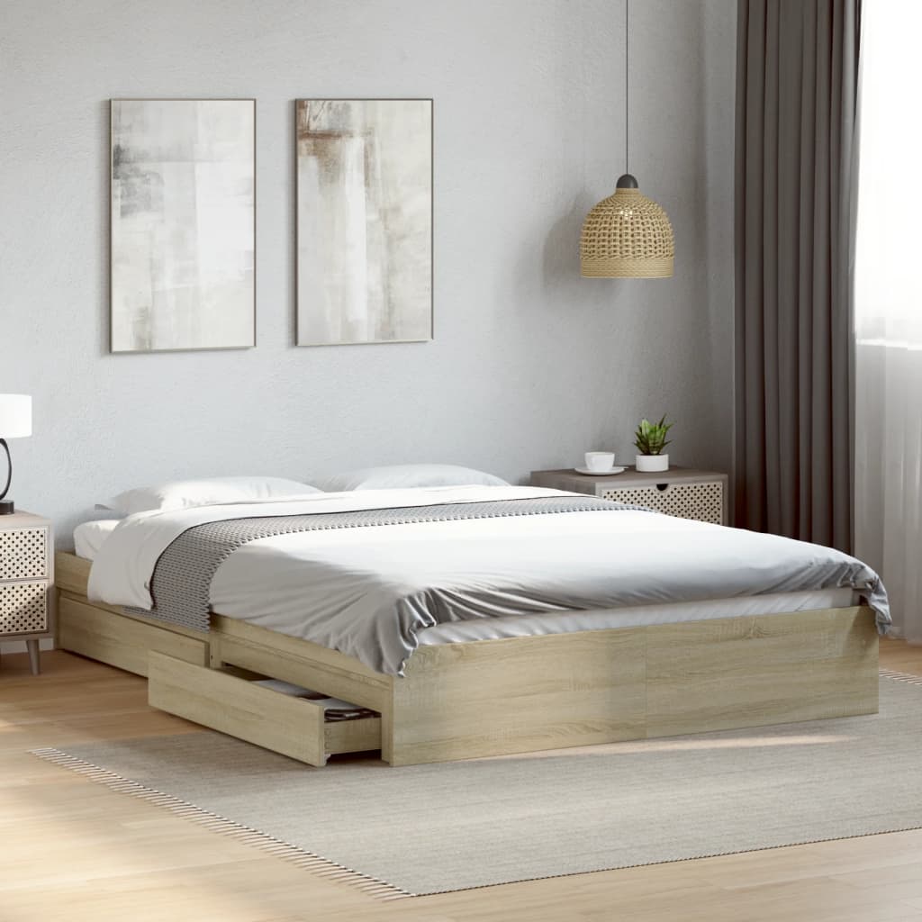 Bettgestell mit Schubladen Sonoma-Eiche 150x200cm Holzwerkstoff