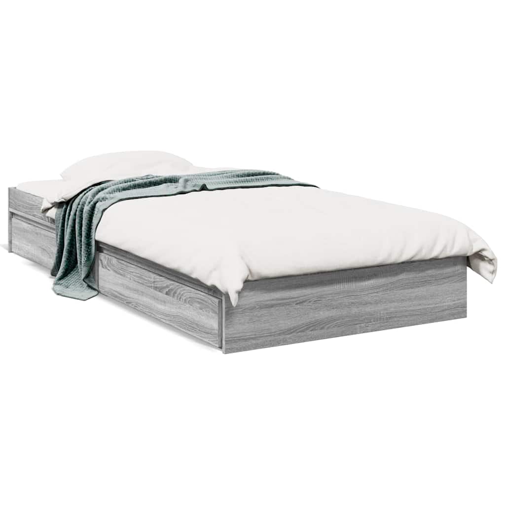 Bettgestell mit Schubladen Grau Sonoma 90x190 cm Holzwerkstoff