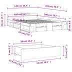 Bettgestell mit Schubladen Betongrau 140x200 cm Holzwerkstoff