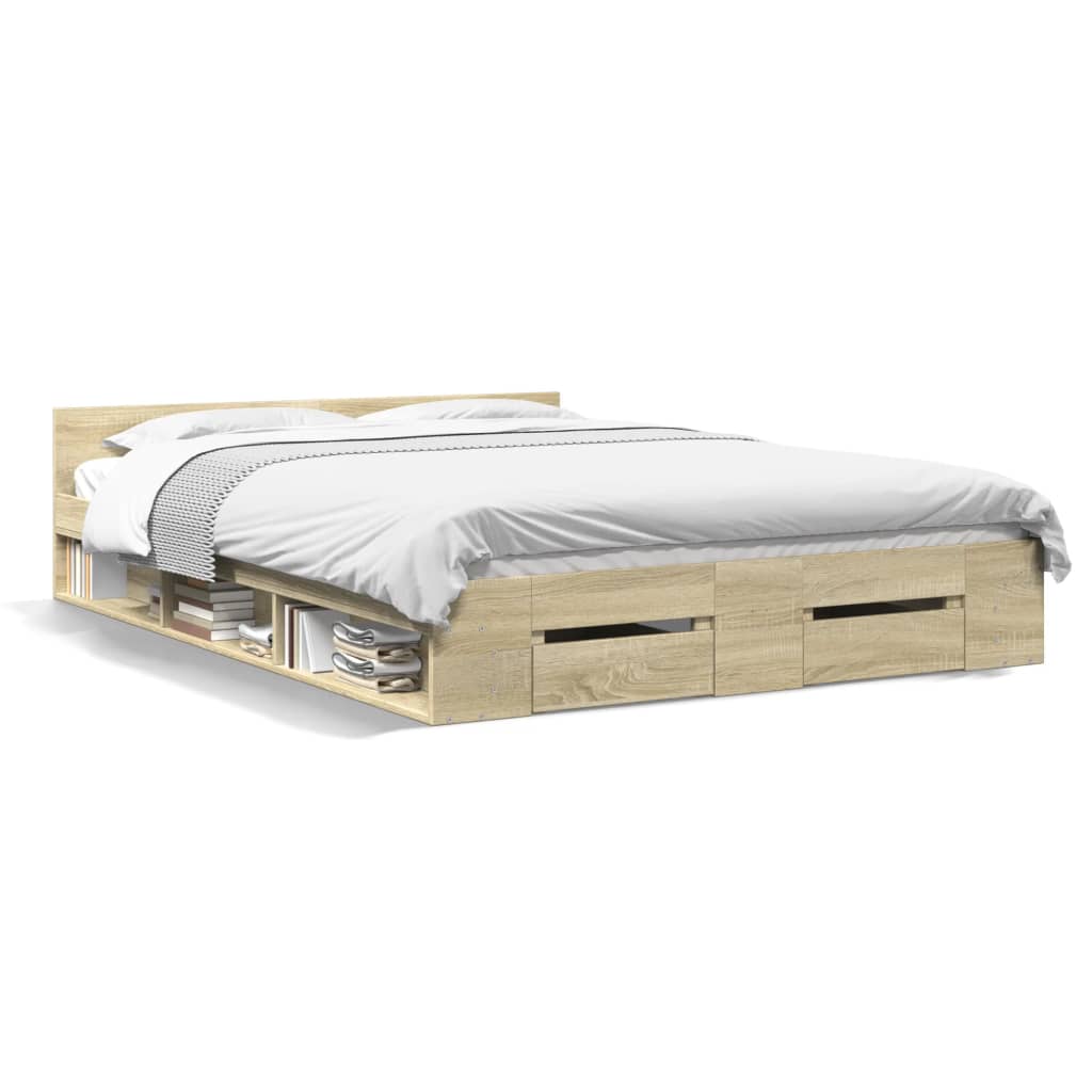 Bettgestell mit Schubladen Sonoma-Eiche 140x190cm Holzwerkstoff